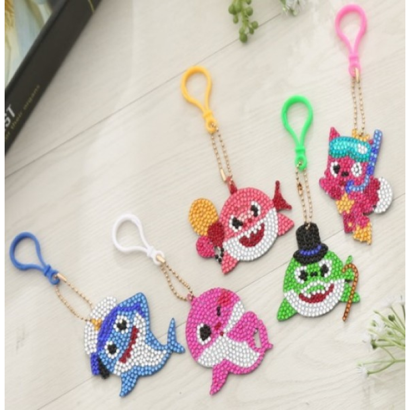 DIY diamond painting sleutelhangers 5 stuks: zeedieren